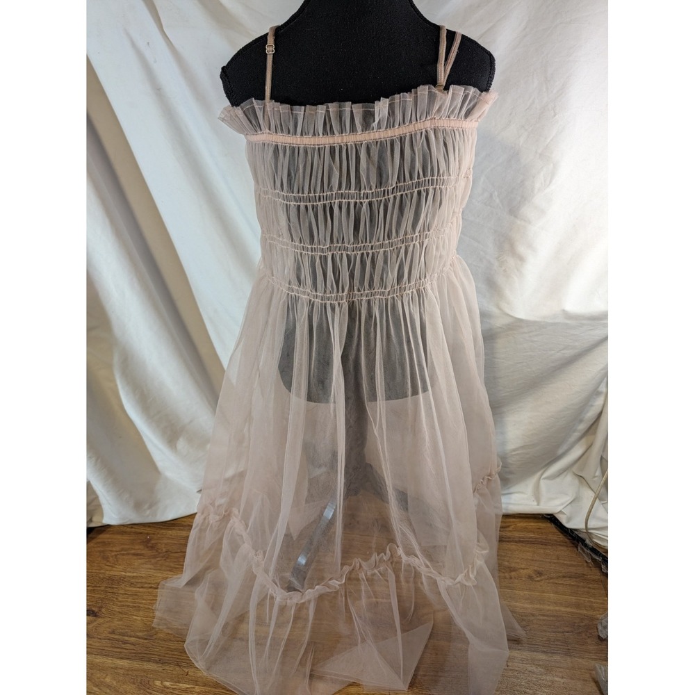 anthropologie sheer smocked slip dress Small Pink Tiered